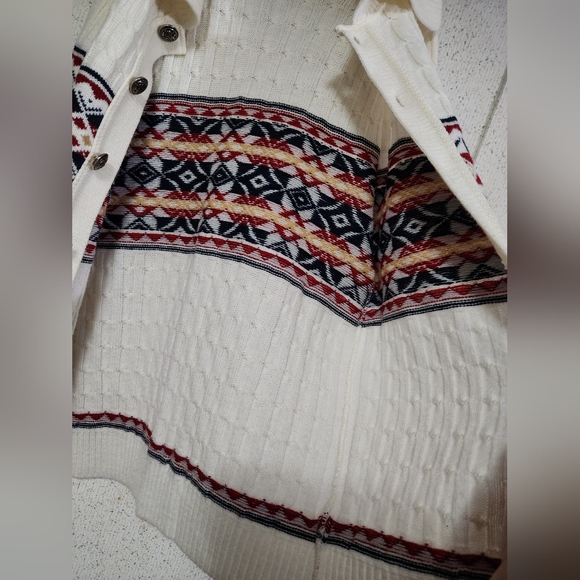 Lord Jeff Knit Cardigan Sweater 100% Wintuk Made In USA Fair Isle Style M Beige - Picture 3 of 16